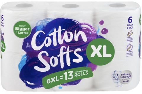 Cotton Softs Toilet Paper 6Pk White Extra Long