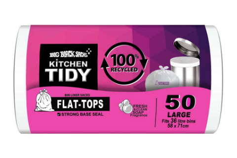 Big Black Sacks Kitchen Tidy Liners 100% Recycled Soapy Fresh 36L (50)
