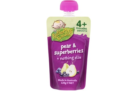 Raffertys Baby Food Pear and Superberries 120g