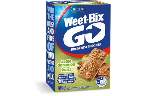 Sanitarium Weetbix Go Breakfast Biscuits Apple Cinnamon Twist 250g - 50g bars 5pk